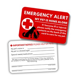 Pet Emergency Card My Dog or Cat is at Home Alone | 5 pk 2 x 3.5” Plastic Wallet Size ICE Contact Vet if Something Happens to You Keychain