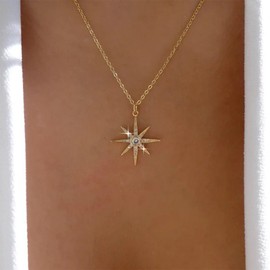 Xmsrn Vintage Crystal North Star Necklace Rhinestone Star Chain Gold Star Pendant Necklace Crystal North Star Choker Necklace Jewellery for Women and Girls, Zinc, No Gemstone