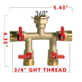 HQMPC Hose Splitter – Heavy-Duty Brass Garden Faucet Connector Garden Hose Splitter 4 Way 3/4" GHT Thread Red Handle