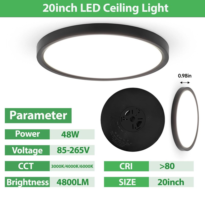 20 inch LED Flush Mount Ceiling Light Fixture,48W Super Slim