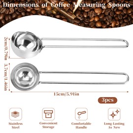 Pack of 3 Coffee Spoons, Coffee Measuring Spoons Made of Stainless Steel, Dosing Spoon with Long Handle, Reusable, Round Coffee Spoon, Scoop Silver Measuring Spoon with Wire Handle for Tea, Coffee,