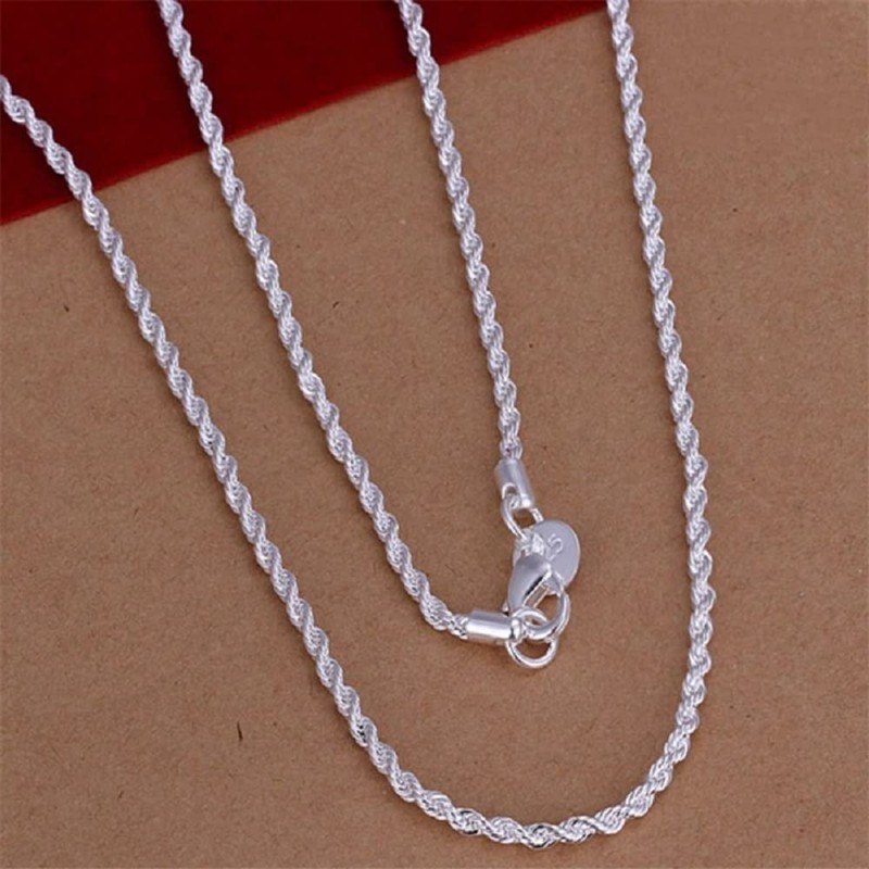 LRGKMCWTOB Fashion 925 Sterling Silver Rope Chain Twist Necklace Faux