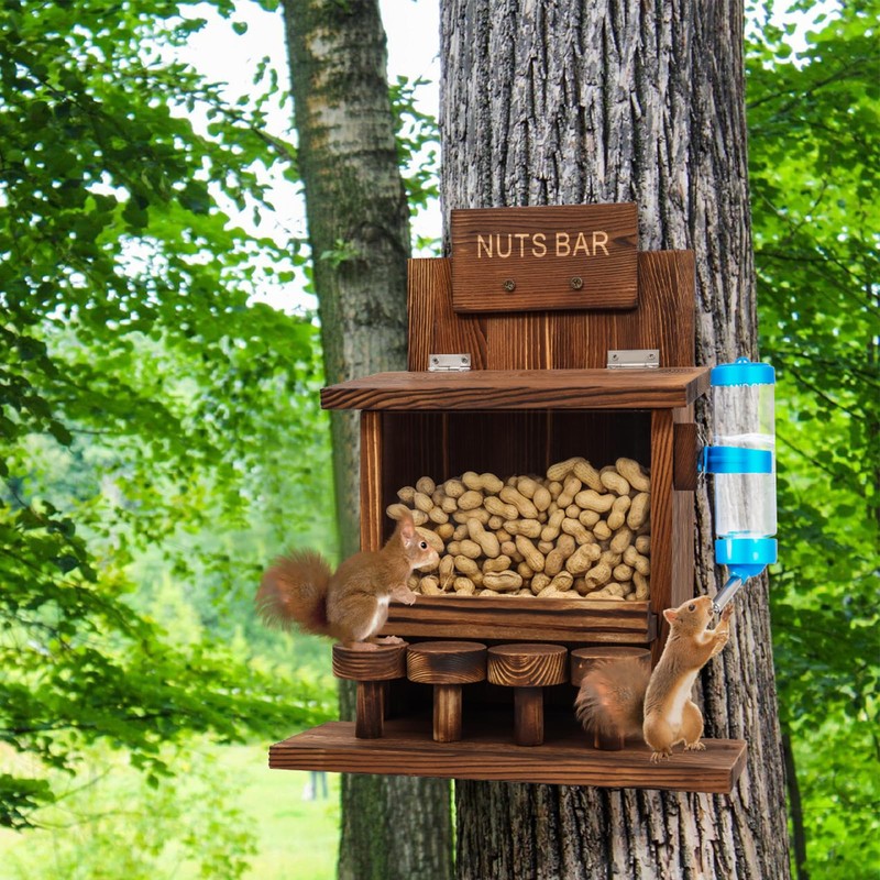 DAZUINIAO Squirrel Feeders for Outside Tree Wooden Squirrel Picnic Table