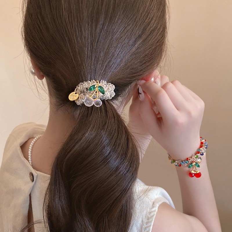 EZ PEACH 髪ゴム キラキラと輝 さくらんぼ 髪飾り おしゃれ ヘアアクセサリー ヘアゴム ファッション