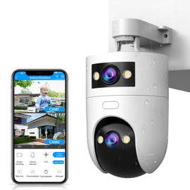 JOOAN Surveillance Camera, Outdoor, Dual Lens, 360° Omnidirectional Surveillance, Supports 5G/2.4G WiFi, 3 Megapixels, Security Camera, Pets, Remote Control, Waterproof Rating, IP66, Night Shooting, 360° PTZ Function, Oscillation, Alarm Notification, Two