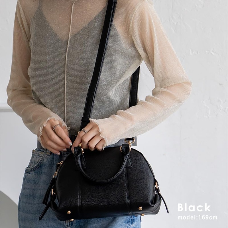 VITAFELICE Round Zipper 2-Way Mini Handbag for Women inb-10160p, Black,