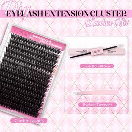 FADLASH Individual Lashes Cluster DIY Lash Extension Kit with Lash Bond and Seal 40D 0.07D Curl Eyelash Extension Kit and Lash Applicator Tool for Self Application at Home (40D, 15-20mm)