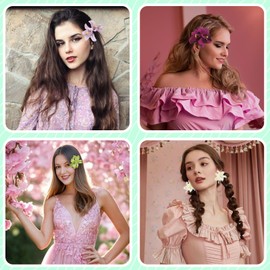 Flower Hair Clips Bohemian style Artificial Tropical Double-petaled orchid Hair Accessories for Woman Girl Beach Vacations travel (White)