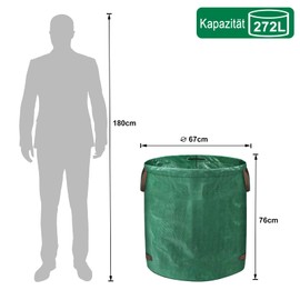 NAIZY Garden Sack 2 x 272 L Garden Waste Bags Sturdy Polypropylene 150 g/m² Garden Bags Green Waste with Handles Leaf Bag Tear-Resistant Reusable Garden Bags Multifunctional Leaf Bags Pack of 2