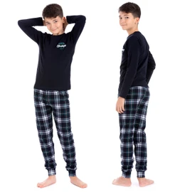 LOREZA ® Boys' Pyjamas Long Sleeve 100% Cotton Interlock Checked Warm, model 1