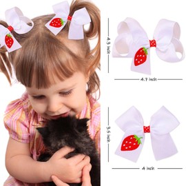 Strawberry Hair Clips Back to School Bow Clips Cute Hair Clip Grosgrain Hair Barrettes Non-slip Hair Bows Red White Hair Accessories for Toddler Girls Hairpins for Styling Embroidered Hairgrips 2PCS