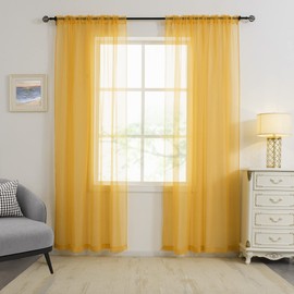 HUTO - Cortinas transparentes amarillas doradas de 84 pulgadas de largo para sala de estar, con bolsillo para barra, cortinas transparentes para recámara, 2 paneles
