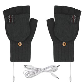 USB Heated Gloves for Women and Men, Full & Half Finger Double-Sided Heated Gloves Laptop Gloves Mitten Washable Design Knitting Hands Warmer for Winter Gift Indoor and Outdoor(Black)