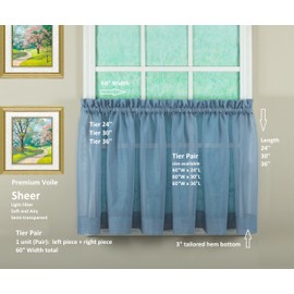 Today's Curtain Emelia Original Voile Tier Pair 36", Wedge Blue, 60" W x 36" L