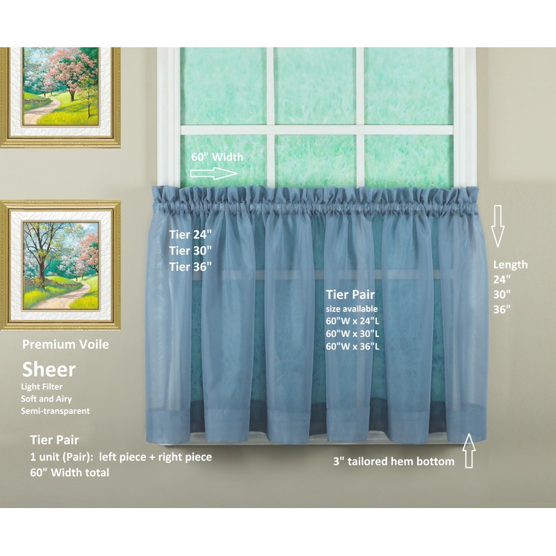 Today's Curtain Emelia Original Voile Tier Pair 36", Wedge Blue,
