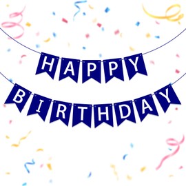 Oeyliz Happy Birthday Banner Birthday Decorations Happy Birthday Sign Party Backdrop Decor Party Supplies Hanging Garland Wall Decor (Dark Blue)