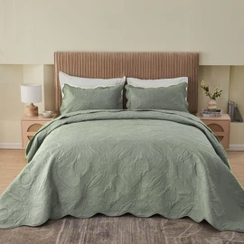 Kingnex Oversized King Bedspreads 128x120 for Extra Wide Tall King or Cal King Bed Ultrasonic Quilted Coverlet Set 3 Piece Include 1 Quilt 2 Pillowcases Sage