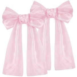 Pink Bow Birthday Party Decorations, 2 Pack Big Pink Bows 17 x 39 Inches Coquette Party Background, Large Sparkle Organza Giant Bow Hanging Decor for Bachelorette Baby Shower Bridal Shower (Baby Pink)