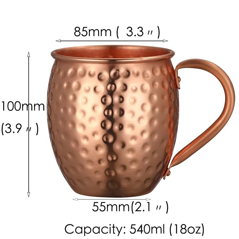 Moscow Mule Copper Mugs, Hammered Design, 100% Pure Solid Copper