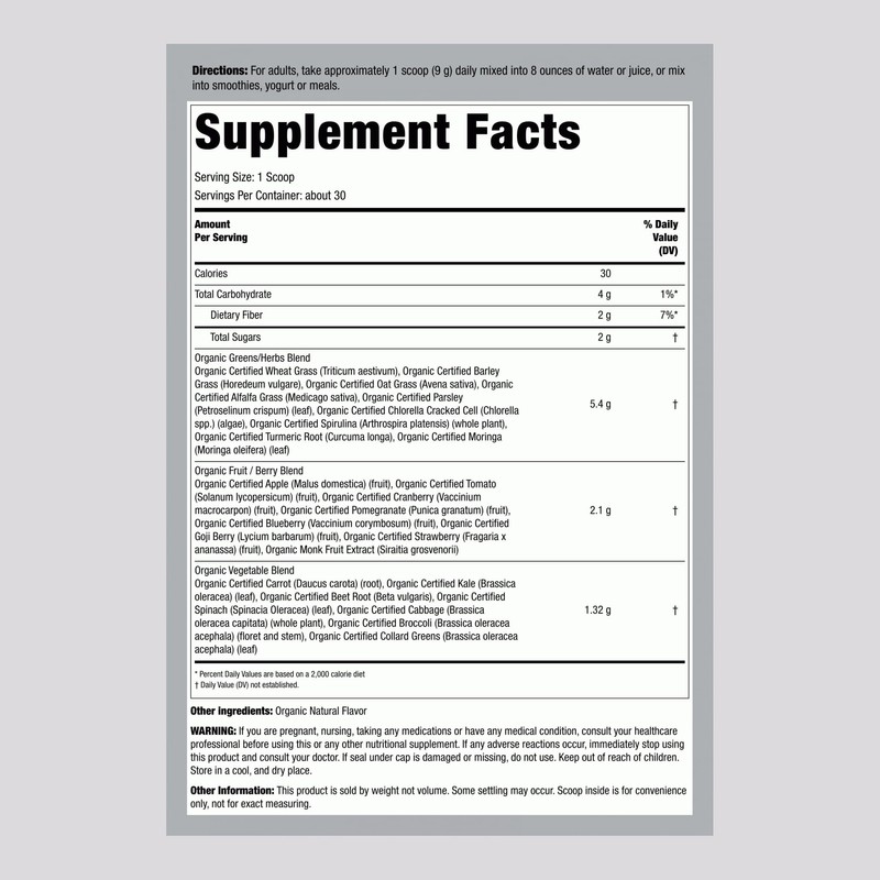 Lindberg Organic Fruit and Vegetable Powder | 9.5 oz |