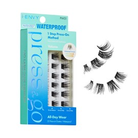 i-ENVY Press&Go Waterproof Self-Adhesive Eyelashes, No Glue Needed 22 False Lash Clusters, Reusable 1 Step Press-On Lashes, No Damage or Residue (Waterproof Volume Wispy)