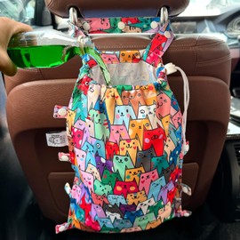 FLOCK THREE Leak-Proof Waterproof Car Trash Bag Foldable Multipurpose Trash bin Container Storage Cute Grocery Organizer Bag for Automotive Front or Back Seat in Cars SUVs and Trucks (Colorful Cats)