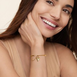 Rhinelife Women Heart Tassel Charm Link Bracelet and Pendant Necklace, 18K Gold Plated Adjustable Chain Layered Jewelry Gift for Her (Bracelet)