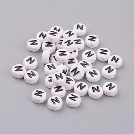 Handicraft Emporium Flat Round Alphabet Acrylic Beads | 20g | N