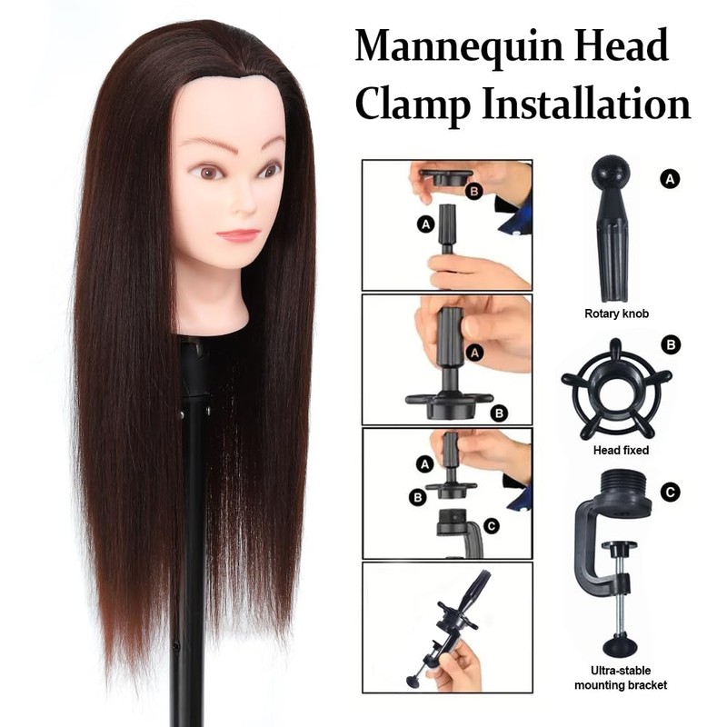 Training Head, Free Clamp for Braiding 26-28" Barber Head 100%