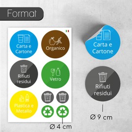 younikat 9 Round Rubbish Bin Stickers Italian for Waste Separation I Waste Recycling I Sticker Set I you0013