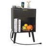 Fultyle Fluted Black Nightstand with Charging Station, Mid Century Modern