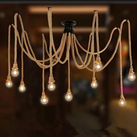 TecZhrevion 10 Head 2M Vintage Hemp Rope Light E26/E27 Base, Pendant Ceiling Light Lamp,Retro Style for Dining Hall Restaurant Bar Lighting(Bulb not Included)