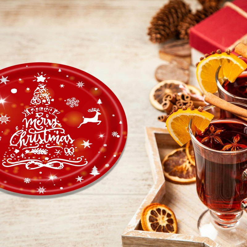 16PCS Christmas Paper Plates 18cm,Disposable Paper Plates 7 inch Red
