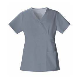 Cherokee Women's 1841 Mock Wrap Zig Zag Scrub Top, Grey, Large