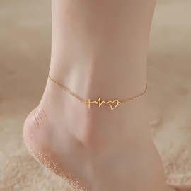 Ankle Bracelets for women 14K Gold Anklets for Women Dainty Layered Waterproof Ankle Bracelet Fashion Simple Female Anklet Summer Beach Jewelry Gift (gold-b)