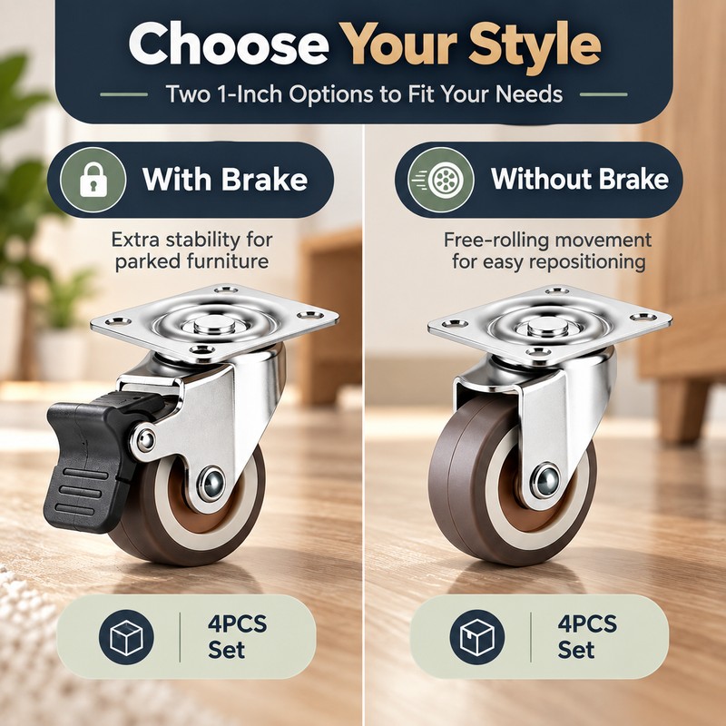 Furniture Swivel Caster Wheels for Trolleys – 4PCS Soft Rubber