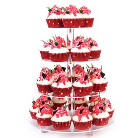 YestBuy Cupcake Stand 4 Tier Round Tower with Base, Acrylic Cupcake Holder, Clear, 38 Cupcakes, Wedding Birthday Pastry Display