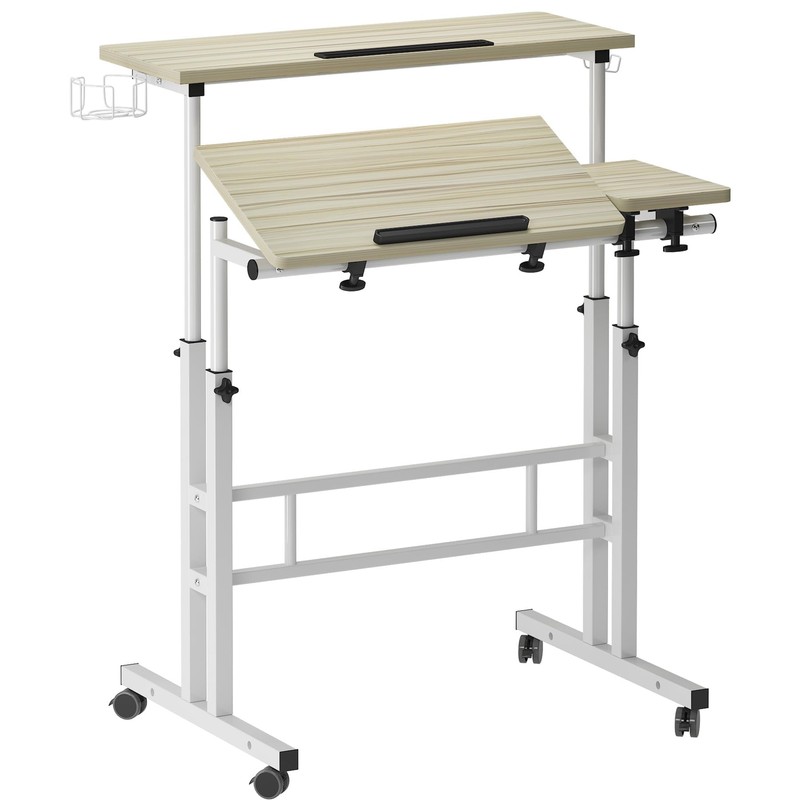 SogesPower 2 Platforms Mobile Laptop Desk Adjustable Side Table Computer