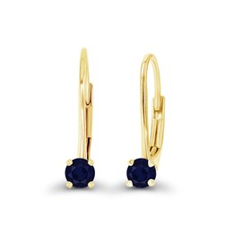 14K Yellow Gold 3mm Natural Blue Sapphire September Birthstone Leverback Earrings