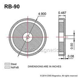 CMS MAGNETICS - 2-Pack RB90 C8 Ceramic Ferrite Round Base Magnet with Anti-Corrosion Chrome Plated Steel Cup and 210 LB Pull Force - Cup Diameter: 124.3mm, Center Hole: 12.8mm, Thickness: 12.5mm