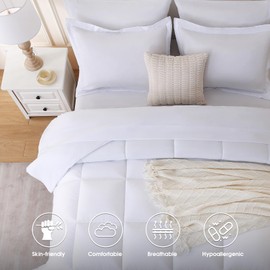 FreshCulture Queen Comforter Set - 7 Pieces All Season Luxury Bed in a Bag Queen Size - Bedding Set with Comforter, Sheets, Pillowcases & Shams - Ultra Soft White Comforter Set Queen
