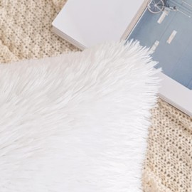 EMEMA Fluffy Cushion Covers Faux Fur Throw Pillow Covers White Soft Decorative Square Cute Pillow Plush Case For Livingroom Sofa Bedroom 18 x 18 Inch 45 x 45 cm Pack of 2