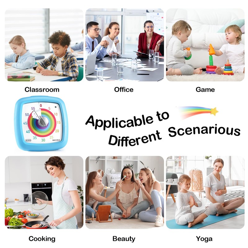 Secura 60-Minute Visual Timer, Silent Study Timer for Kids and