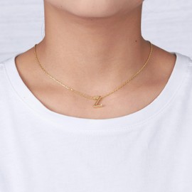 Philip Jones Gold-plated necklace with initial Z with cubic zirconia crystals, gold plated, zirconia crystal, gold plated, zirconia crystal, Gold, Cubic Zirconia Crystal