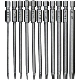 TUAKIMCE Torx Screwdriver Bit Set 100 mm Long 1/4 Inch Magnetic Star Head Screwdriver Set T6-T40 Long Hex Shank Electric Torx Bits Set Tools