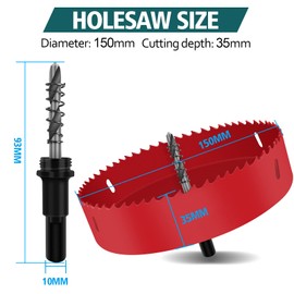 JatilEr 150 mm Hole Saw, Hole Saw Set Kit Diameter High Performance Hole Cutting Opener Bi-Metal Hole Saw for Wood Aluminium Iron Sheet Pipe Plastic etc. (Red)