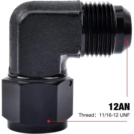 LokoCar 12AN Female to 12AN Male Flare Swivel Hose Fitting Adapter 90° Degree Aluminium