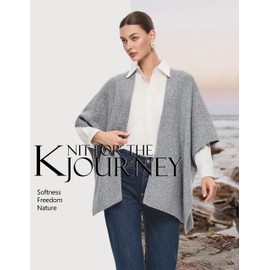 PULI Womens Light Heather Gray Open Front Shawl Wraps Casual Chunky Warm Capes Ribbed Knit Poncho Travel Sweater for Fall Winter