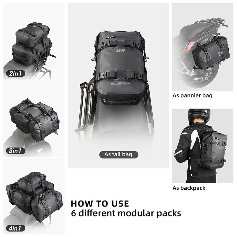 Rhinowalk Motorcycle Tail Bag Motorbike Side Bag 15L Full Waterproof