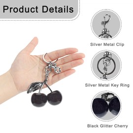 U+U Cherry Bag Charms for Women, Glitter Cute Keychain for Home and Car Keys, Handbags, Backpacks, and Purse Accessories for Decoration (Silver and Black)